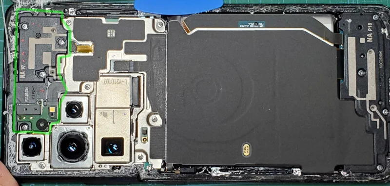 androidスマホのGalaxy S21 Ultraの液晶画面交換〜イヤピースとレーザーAFモジュールアセンブリ