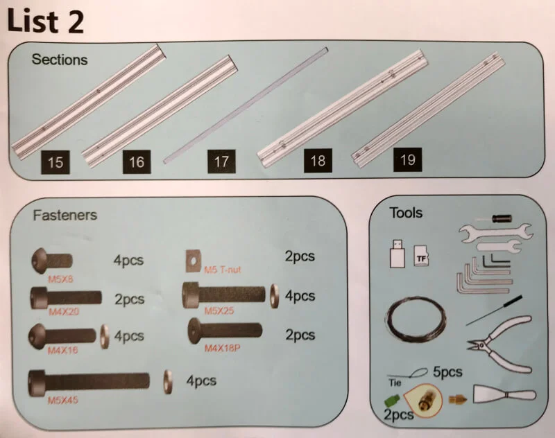 Ender-3xのパーツと工具