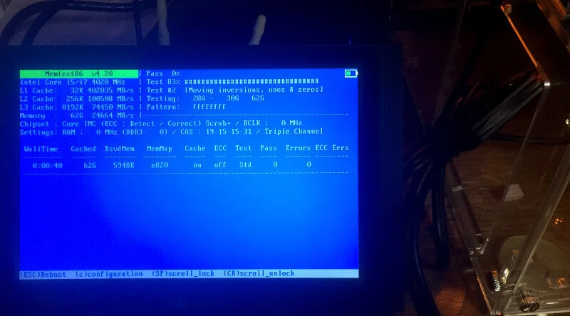 hackintosh用PC組み立て完了後にメモリテスト開始
