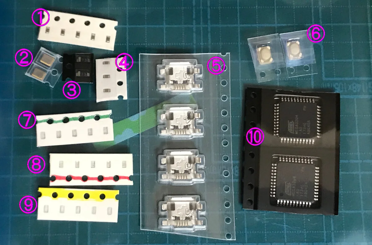 自作キーボードminiaxeではんだ付けするパーツ各種
