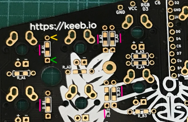 IRISのPCBでダイオードを乗せる箇所と向きの確認