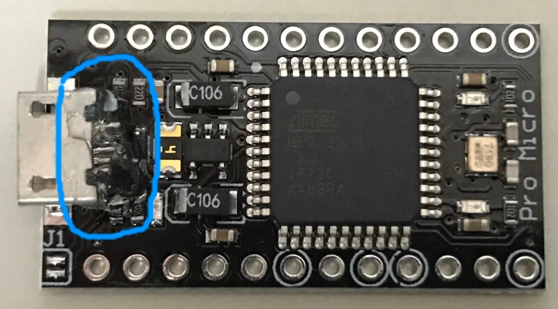 Pro MicroのUSB差込口を強化