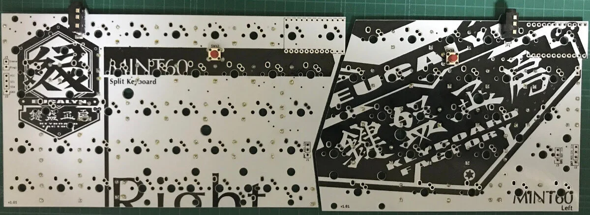 Mint60でTRRSコネクタとリセットボタンのはんだ付けしたところ