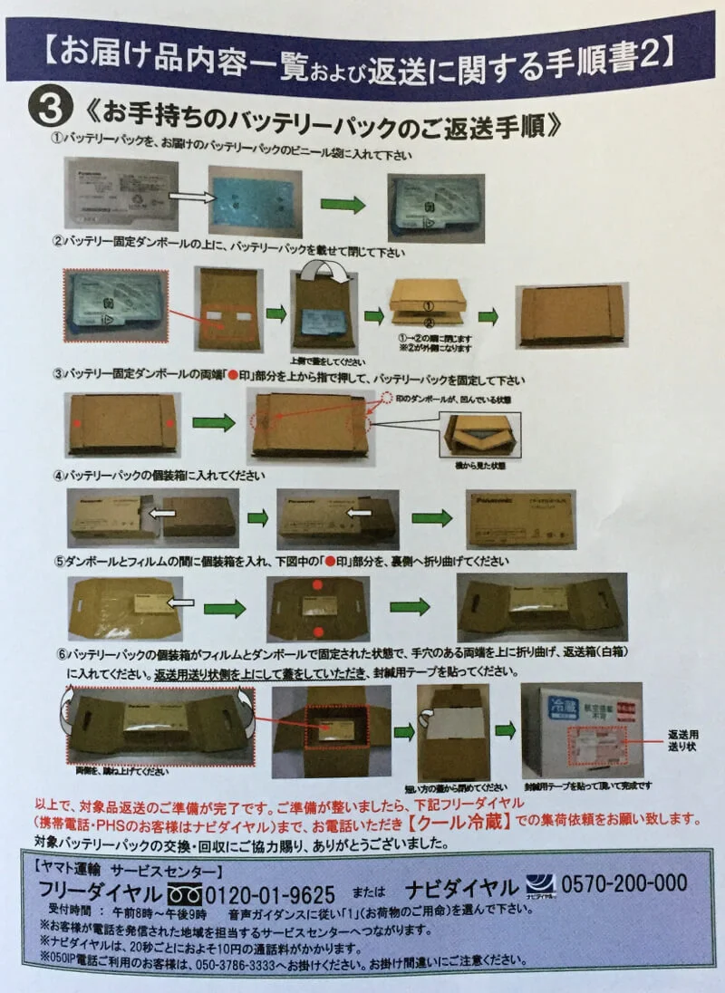 レッツノートCF-S9バッテリーパックの返送手順