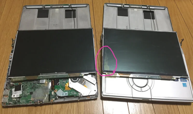 レッツノートCF-S10でモニター交換のためにCF-S9と二台分のモニターを外す