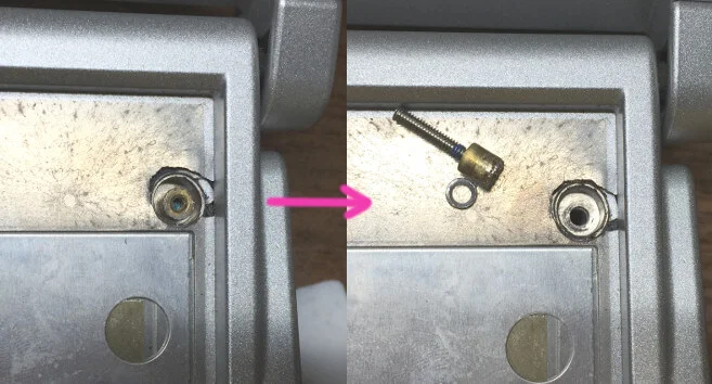 レッツノートS9のジャンクで誰かが失敗したらしく、トップカバーに穴が…