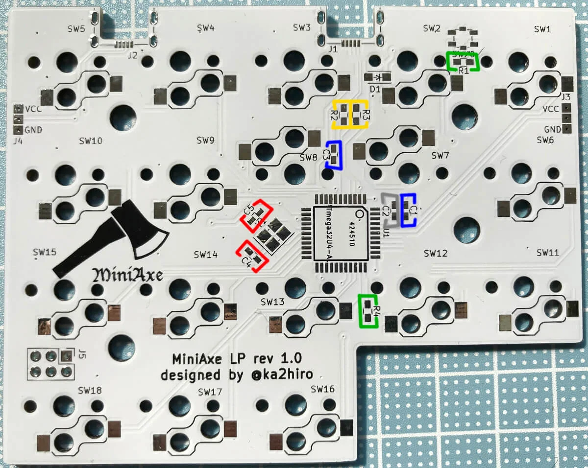 抵抗とコンデンサを乗せる場所