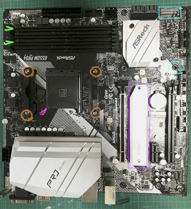 ryzen7 pro 4750gの自作パソコンを組み立てるをマザーボード上で確認